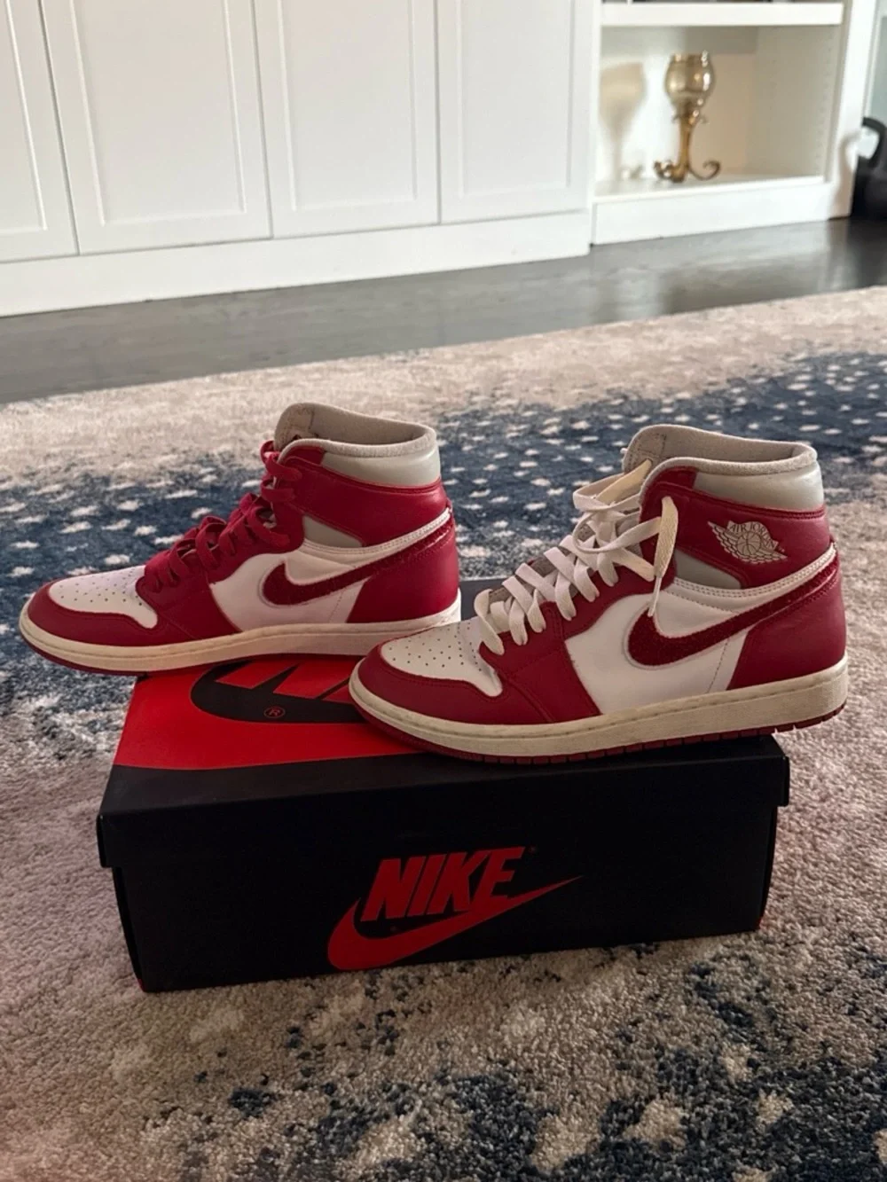 Nike Red and White Retro High-Top Sneakers